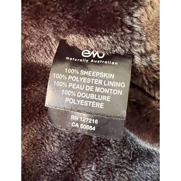 EMU Australian Sheepskin Leather Ladies Vest Dark Brown Fur trim Size Large - Picture 5 of 5